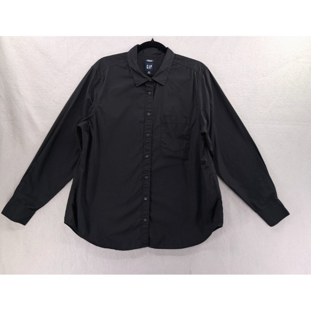 GAP Perfect Shirt Womens XL Black Button Organic Cotton Poplin Classic